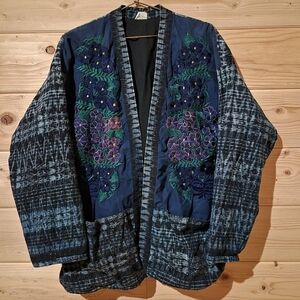 70s Vintage Hand Woven, Boho Style Kimono Jacket by Xela Exchange Size XL 24x29